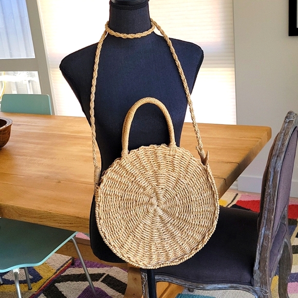 Handbags - NWOT Round Straw Crossbody Bag With Carrying Handles